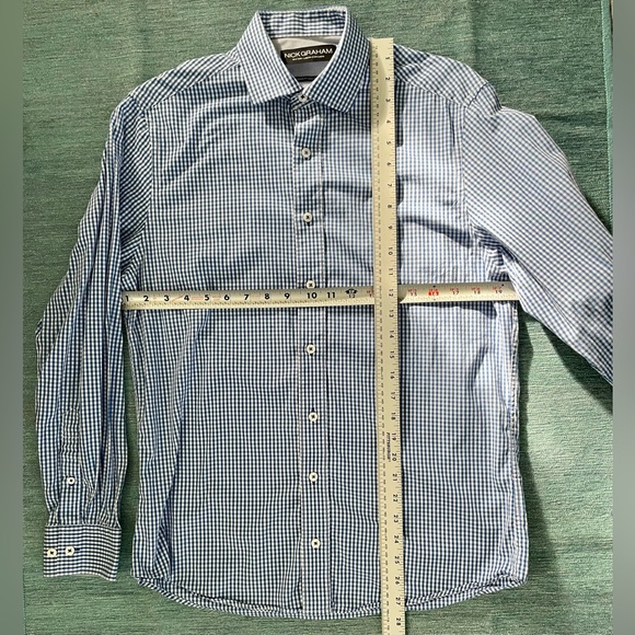 Nick Graham Modern Fit Easy Care Cotton Mini Gingham Checked Collar Button Shirt - Picture 8 of 11